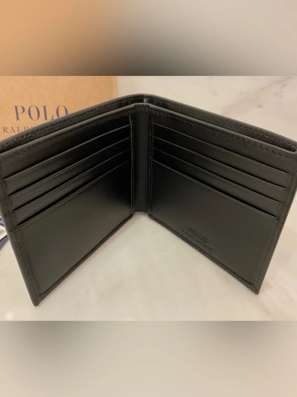 NIB Polo Ralph Lauren Leather ALL OVER PONY Double Billfold Wallet - BLACK